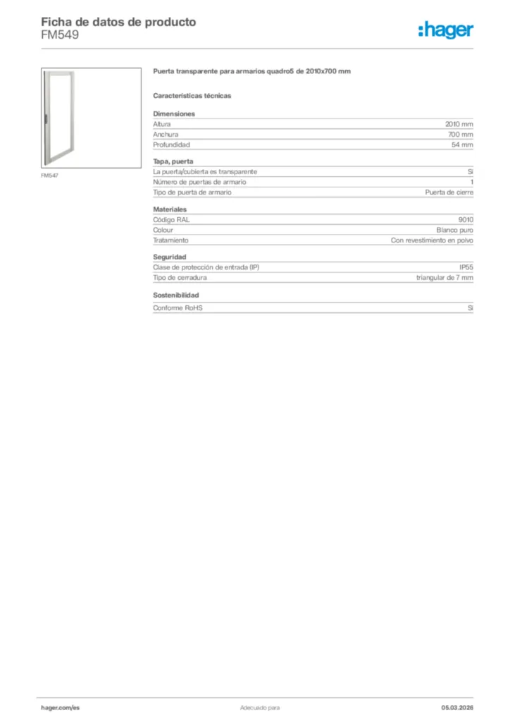 Imagen Hager Ficha de datos de producto FM549 | Hager España