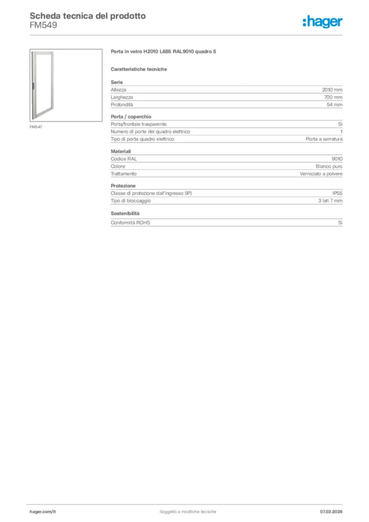 Immagine Hager Scheda tecnica del prodotto FM549 | Hager Italia