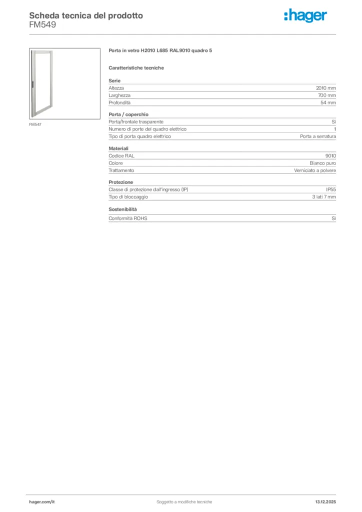 Immagine Hager Scheda tecnica del prodotto FM549 | Hager Italia