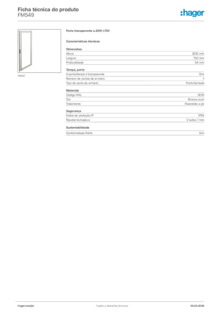 Imagem Hager Ficha técnica do produto FM549 | Hager Portugal