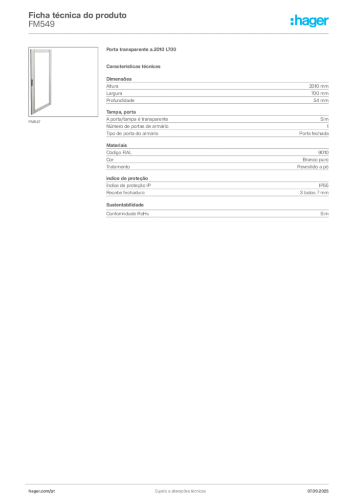 Imagem Hager Ficha técnica do produto FM549 | Hager Portugal