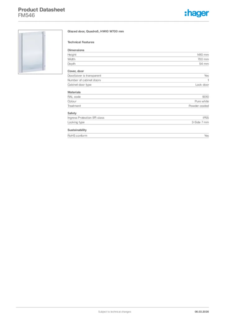 Image Hager Product data sheet FM546  | Hager Africa