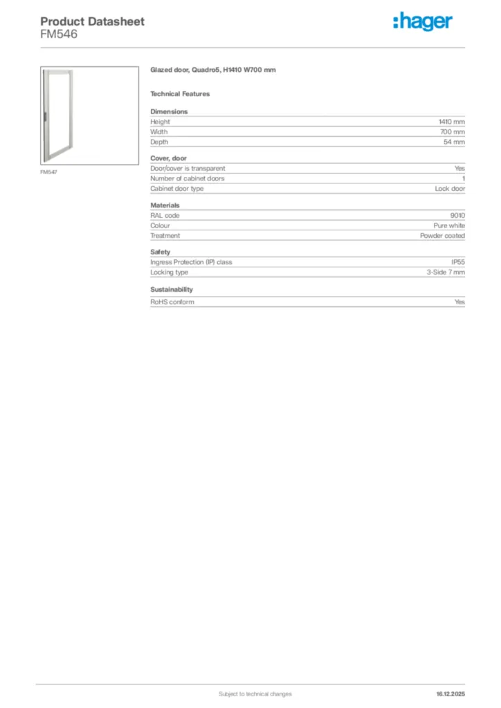 Image Hager Product data sheet FM546  | Hager Africa