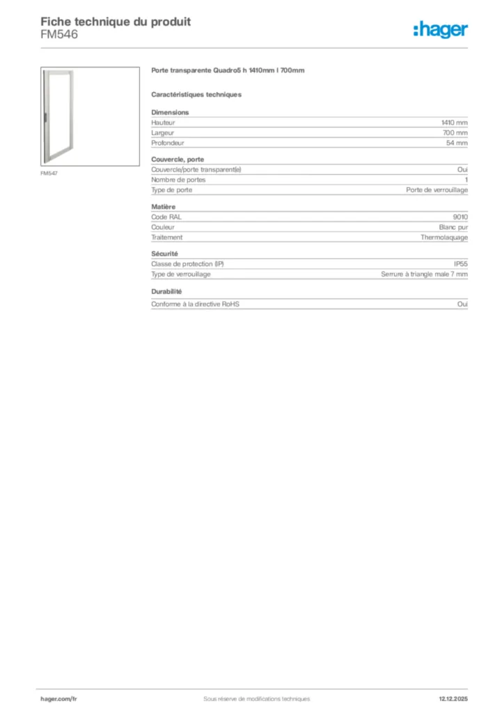 Image Hager Fiche technique du produit FM546 | Hager France