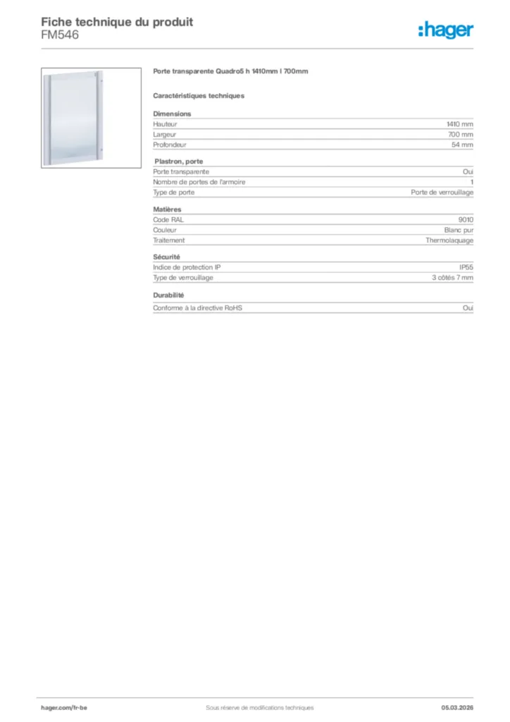 Image Hager Fiche technique du produit FM546 | Hager Belgique