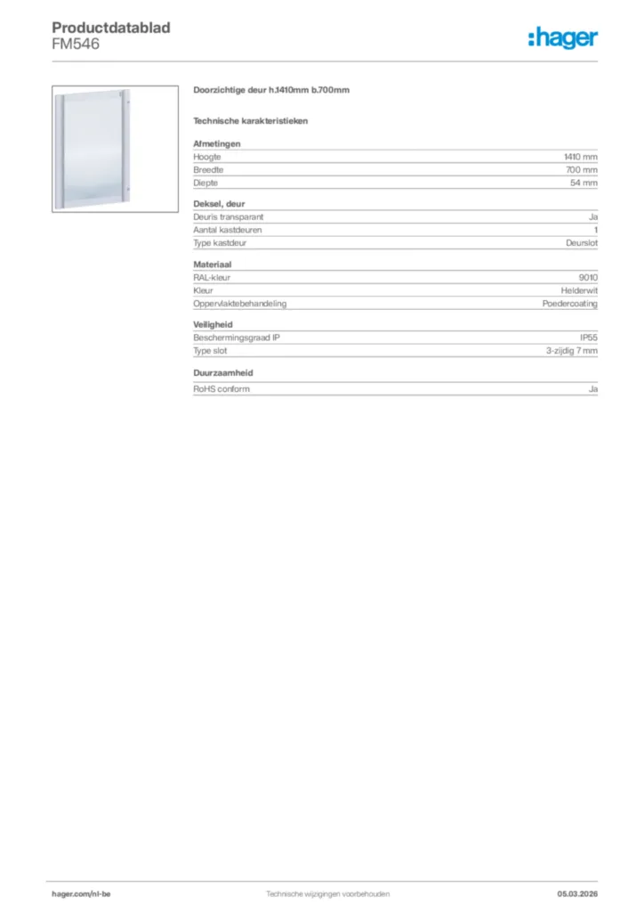 Afbeelding Hager Productdatablad FM546 | Hager Belgium