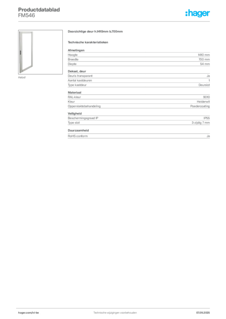 Afbeelding Hager Productdatablad FM546 | Hager Belgium