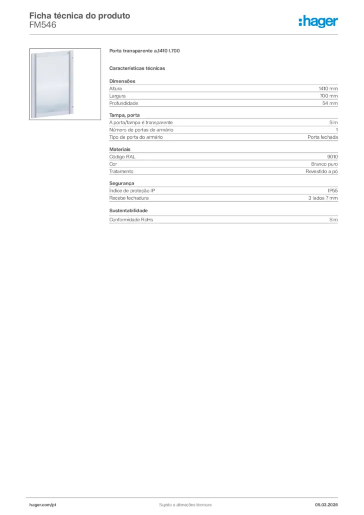 Imagem Hager Ficha técnica do produto FM546 | Hager Portugal