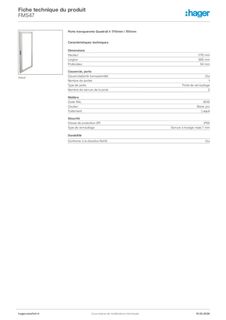 Image Hager Fiche technique du produit FM547 | Hager Afrique