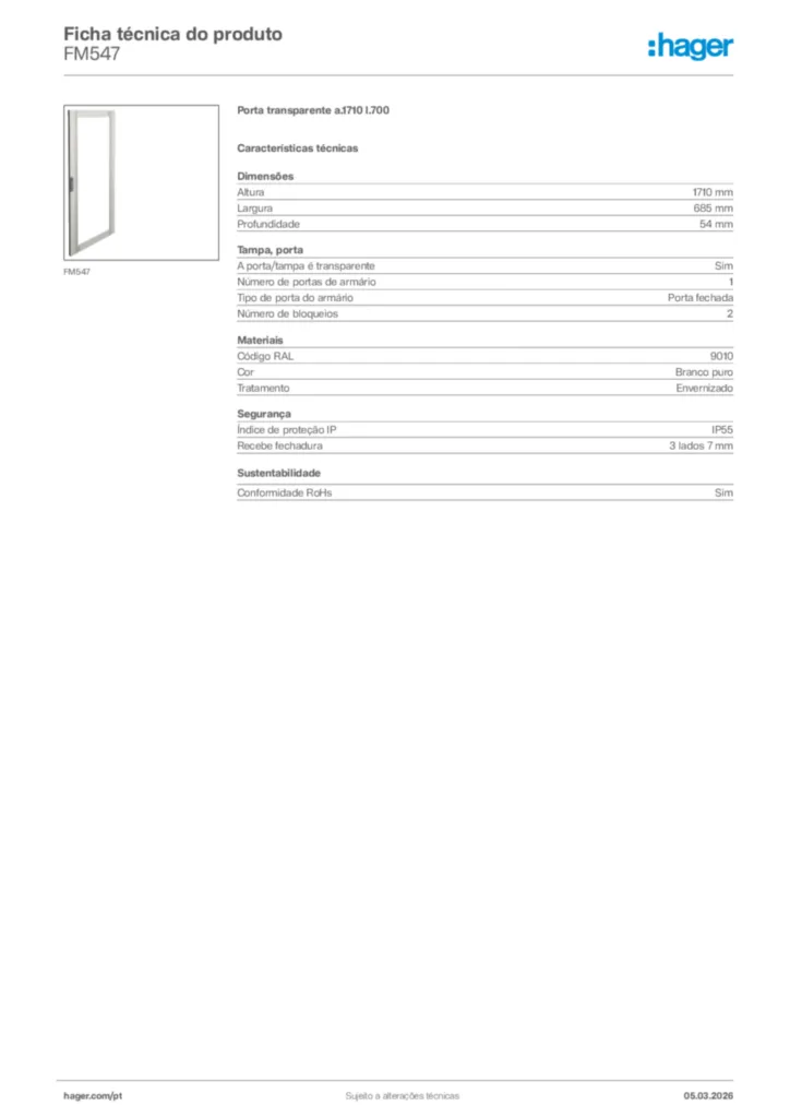 Imagem Hager Ficha técnica do produto FM547 | Hager Portugal