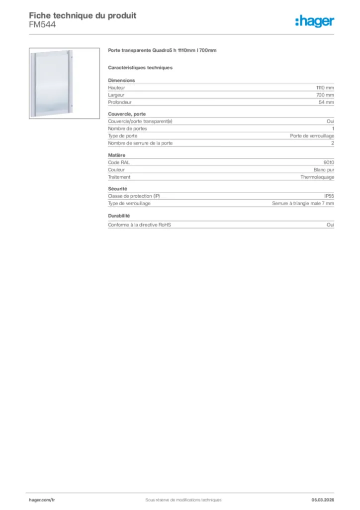 Image Hager Fiche technique du produit FM544 | Hager France