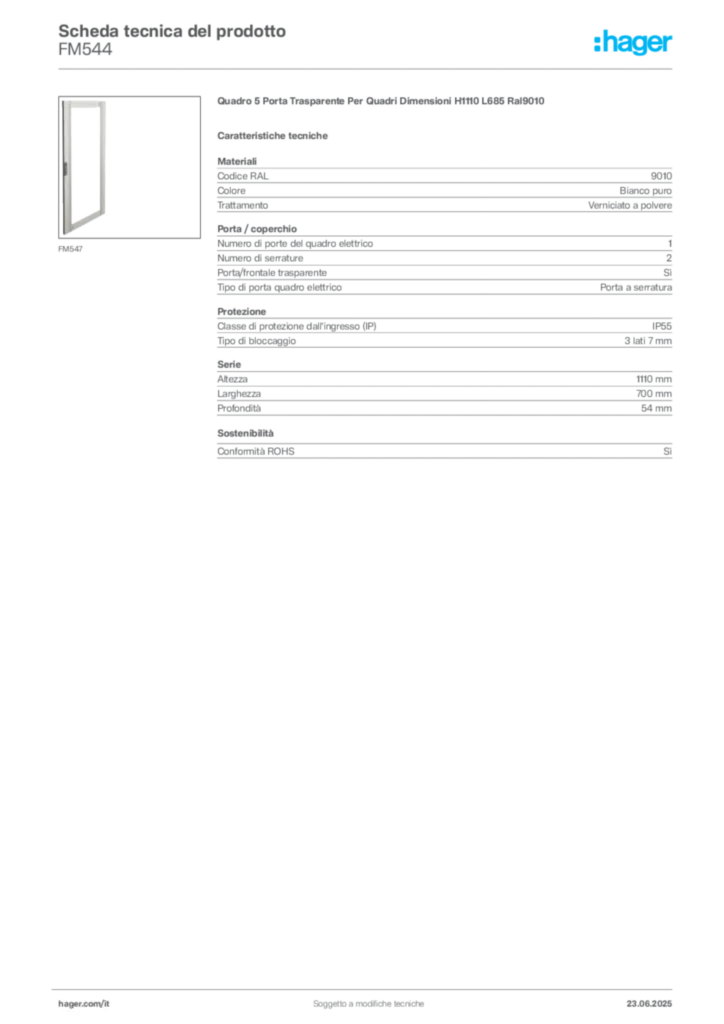 Immagine Hager Scheda tecnica del prodotto FM544 | Hager Italia