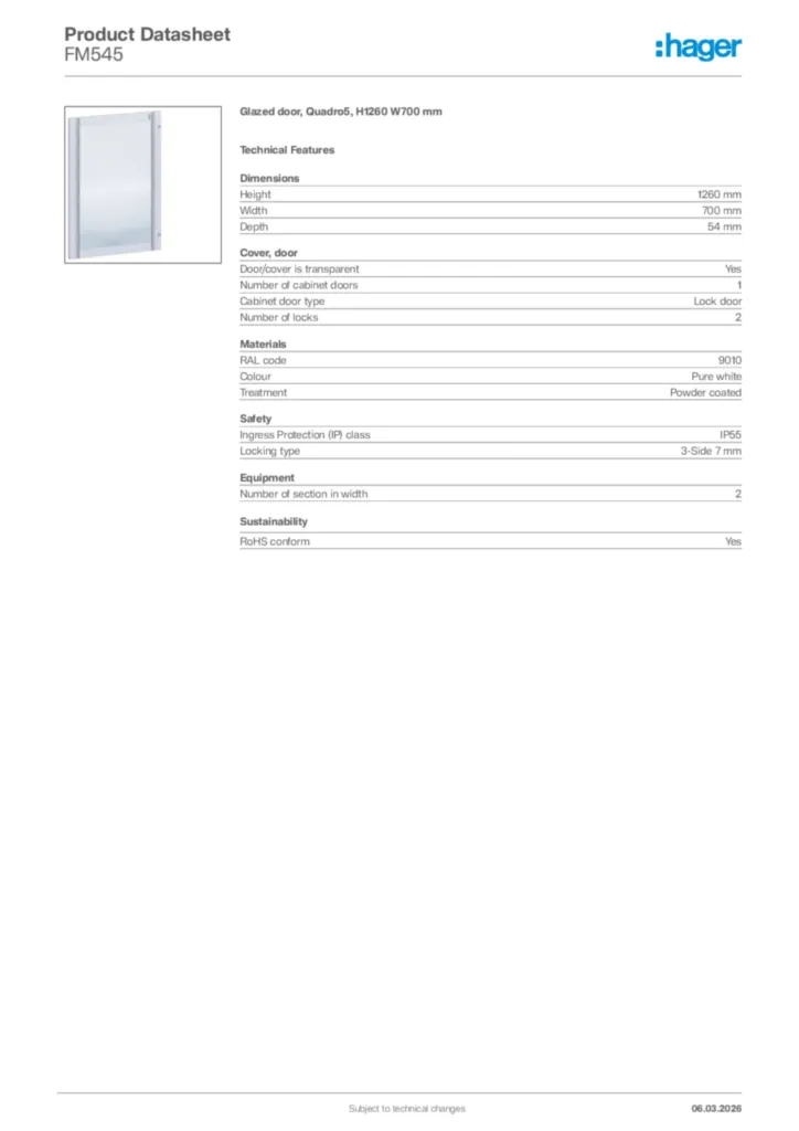 Image Hager Product data sheet FM545  | Hager Africa
