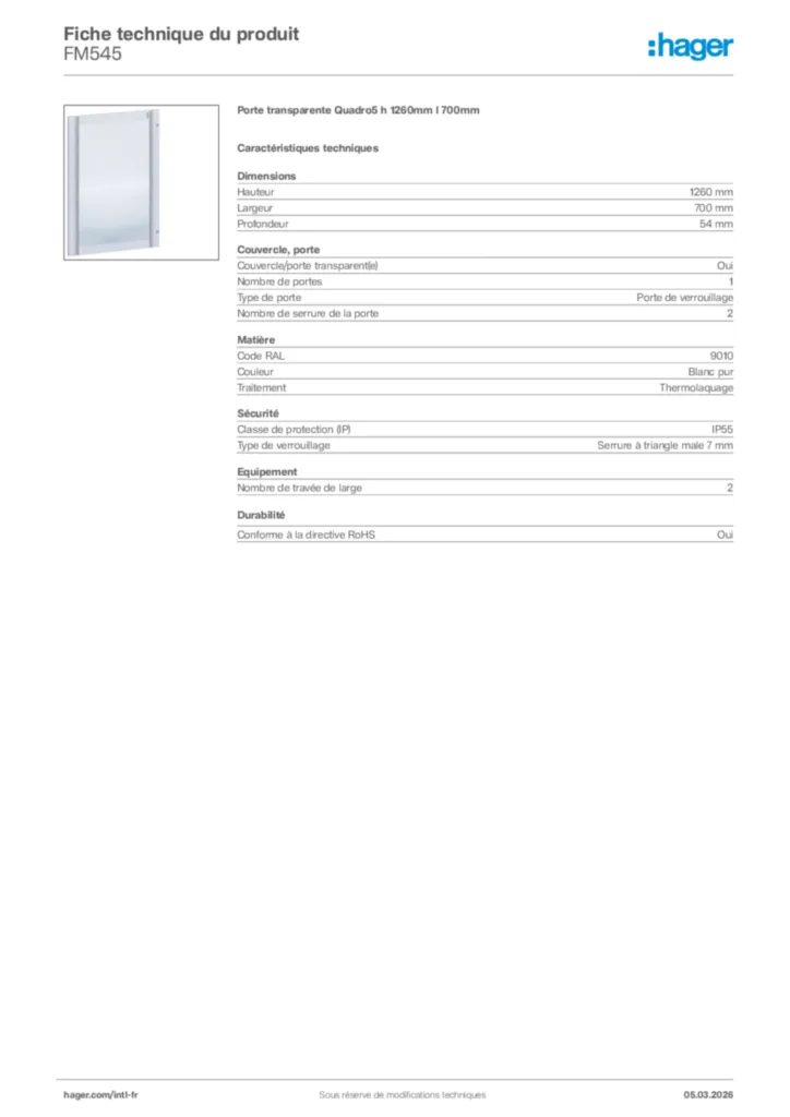 Image Hager Fiche technique du produit FM545 | Hager Afrique