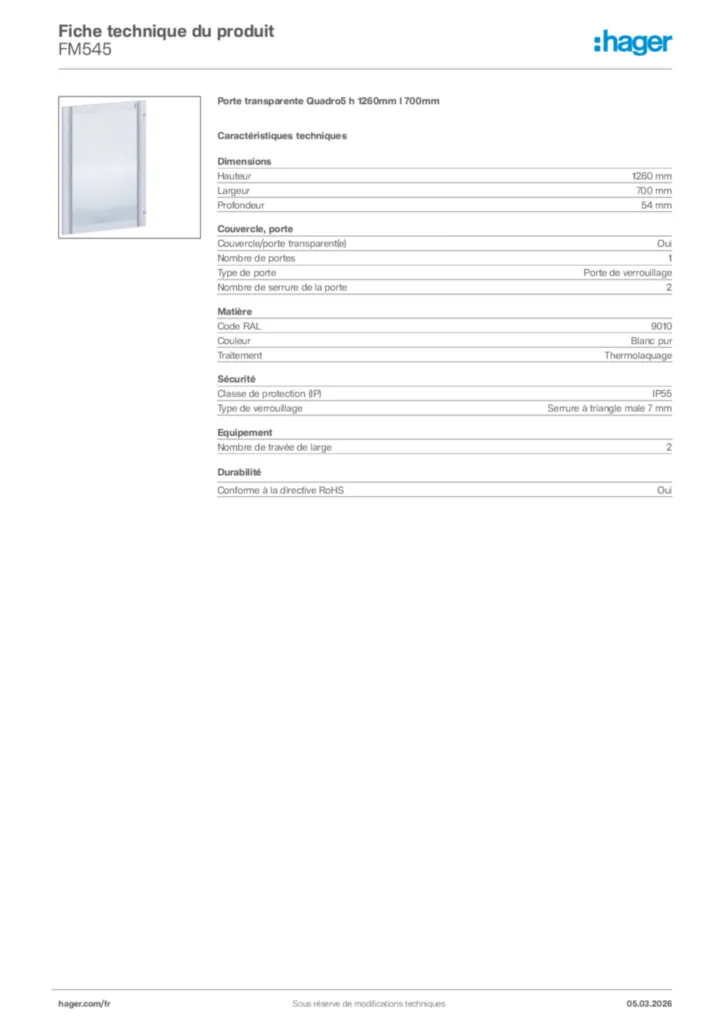 Image Hager Fiche technique du produit FM545 | Hager France