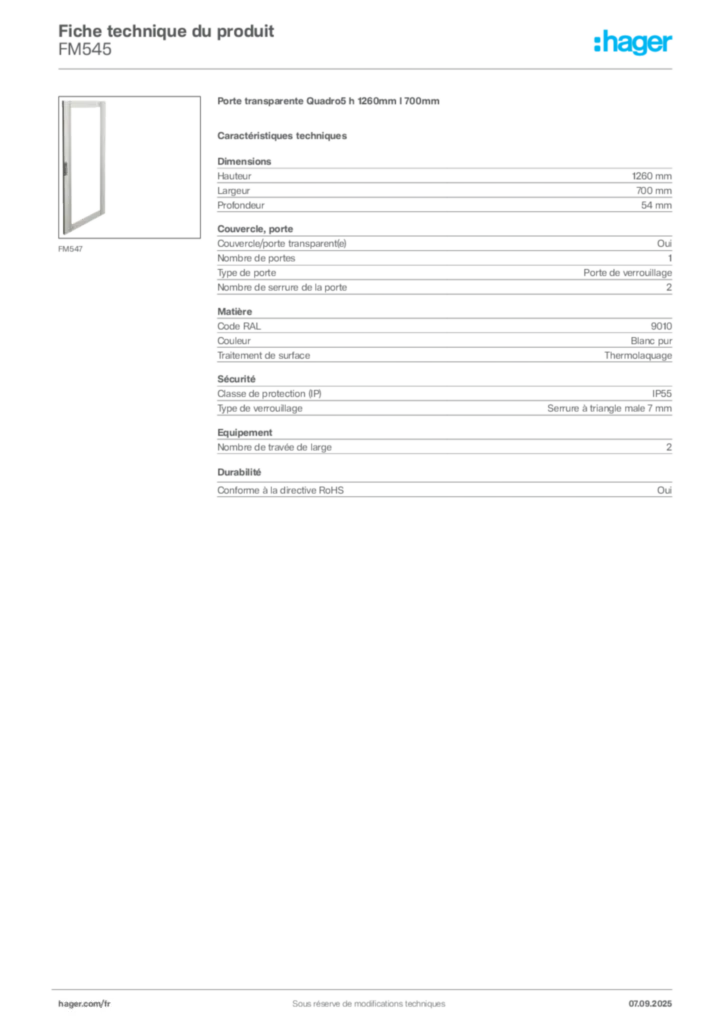 Image Hager Fiche technique du produit FM545 | Hager France