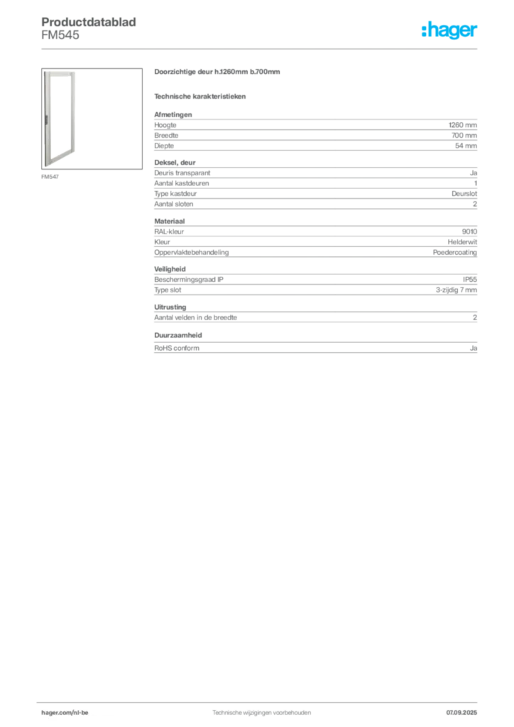 Afbeelding Hager Productdatablad FM545 | Hager Belgium