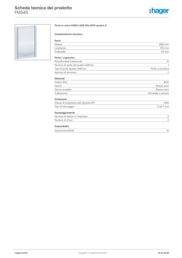 Immagine Hager Scheda tecnica del prodotto FM545 | Hager Italia