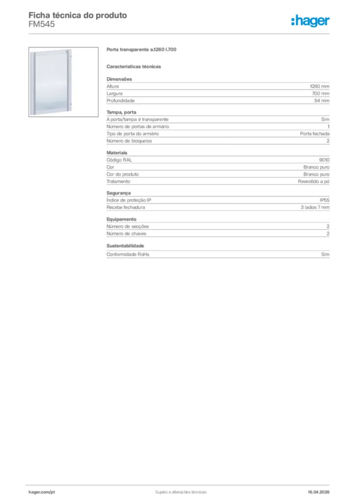 Imagem Hager Ficha técnica do produto FM545 | Hager Portugal