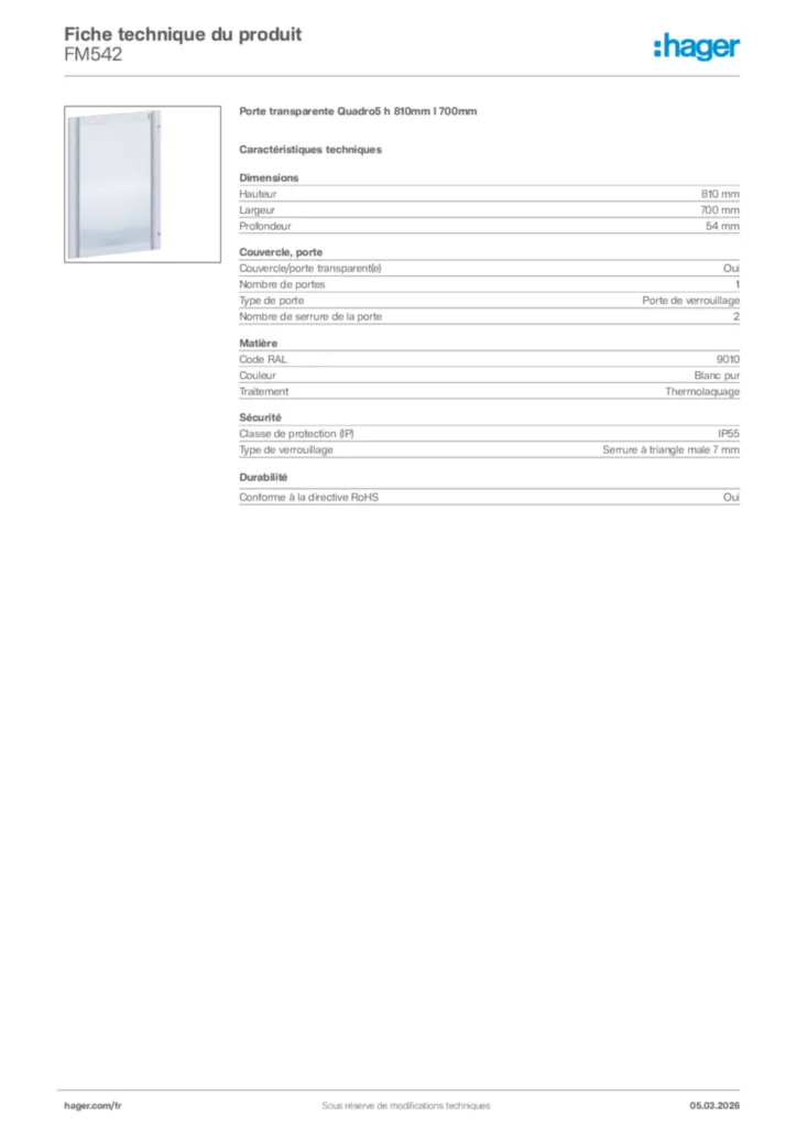 Image Hager Fiche technique du produit FM542 | Hager France