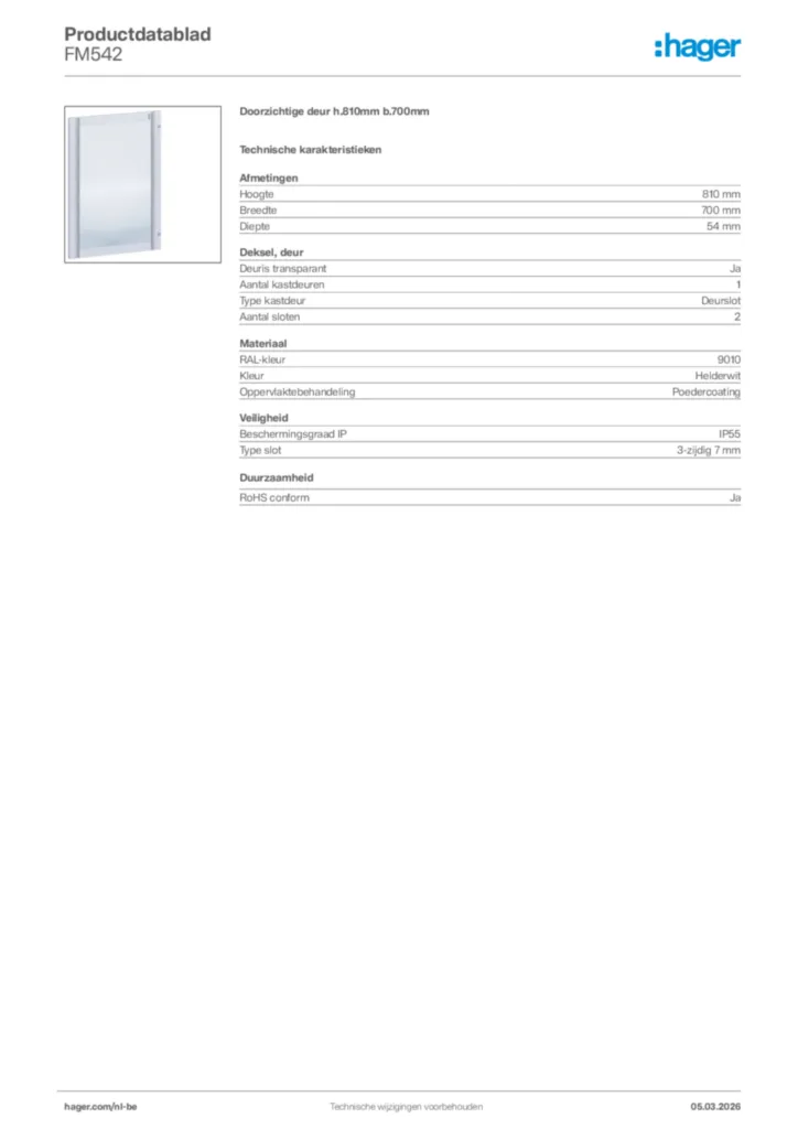 Afbeelding Hager Productdatablad FM542 | Hager Belgium