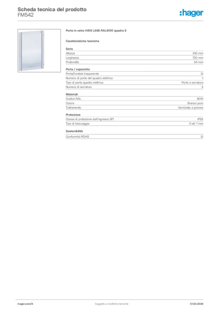 Immagine Hager Scheda tecnica del prodotto FM542 | Hager Italia