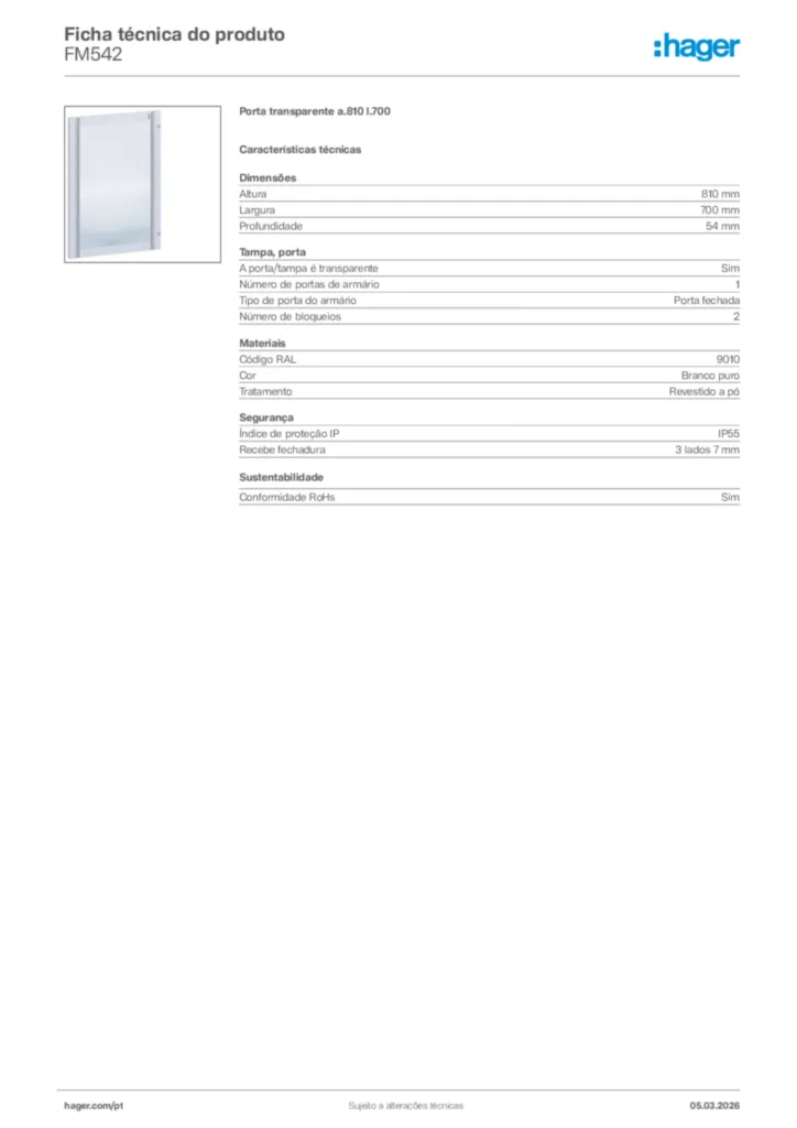 Imagem Hager Ficha técnica do produto FM542 | Hager Portugal