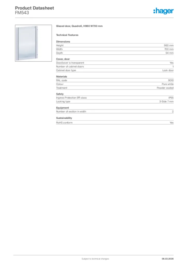 Image Hager Product data sheet FM543  | Hager Africa