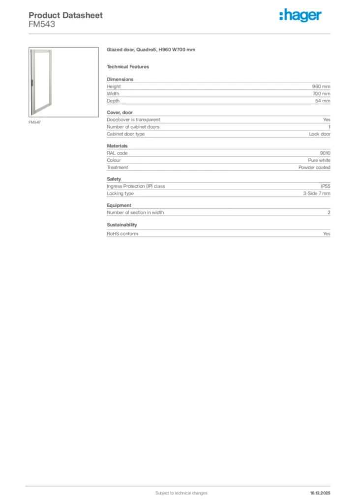Image Hager Product data sheet FM543  | Hager Africa