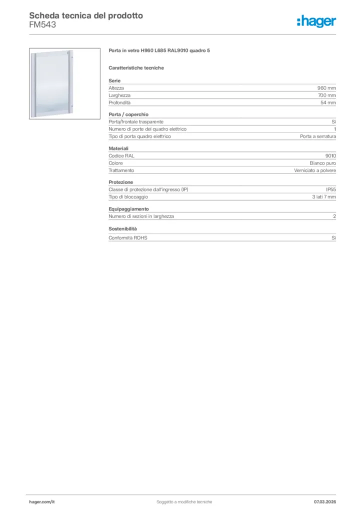 Immagine Hager Scheda tecnica del prodotto FM543 | Hager Italia