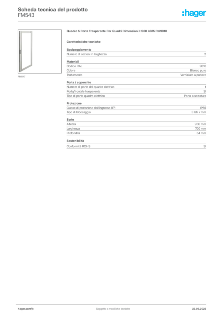 Immagine Hager Scheda tecnica del prodotto FM543 | Hager Italia