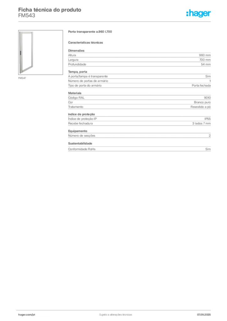 Imagem Hager Ficha técnica do produto FM543 | Hager Portugal