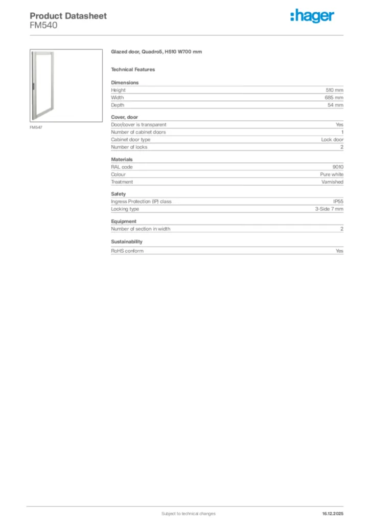 Image Hager Product data sheet FM540  | Hager Africa