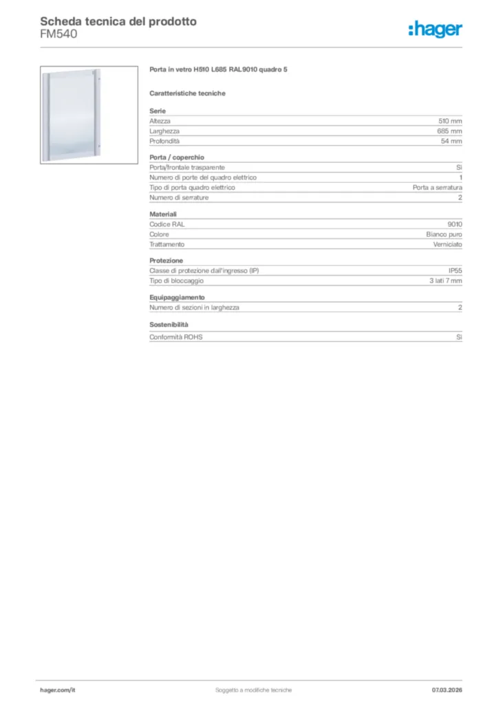 Immagine Hager Scheda tecnica del prodotto FM540 | Hager Italia