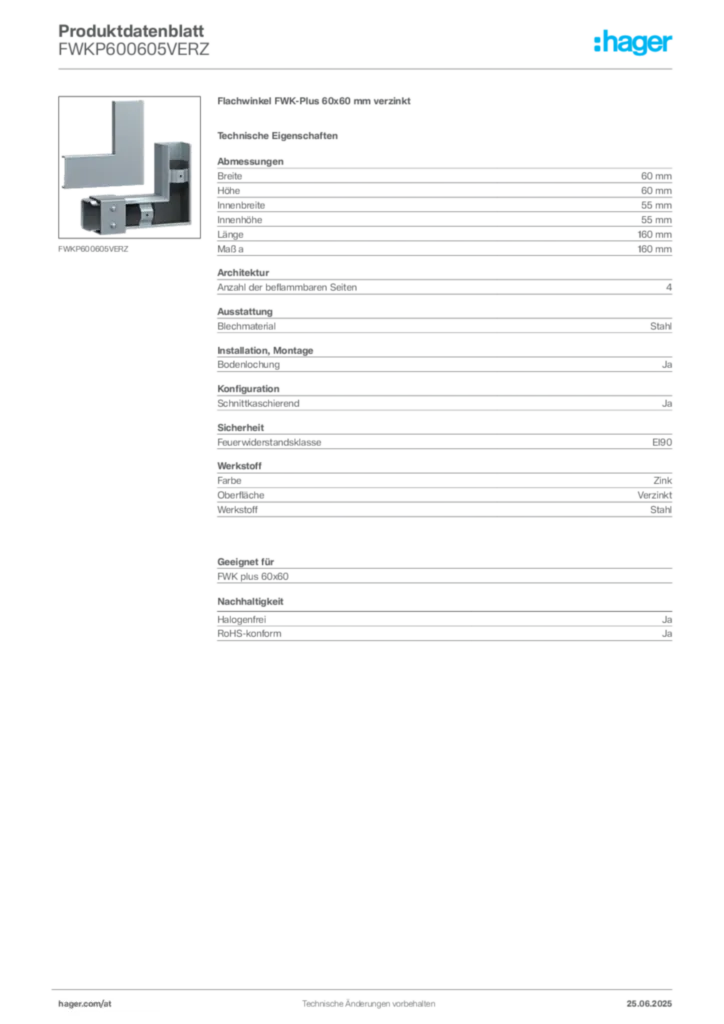 Bild Hager Produktdatenblatt FWKP600605VERZ | Hager Deutschland