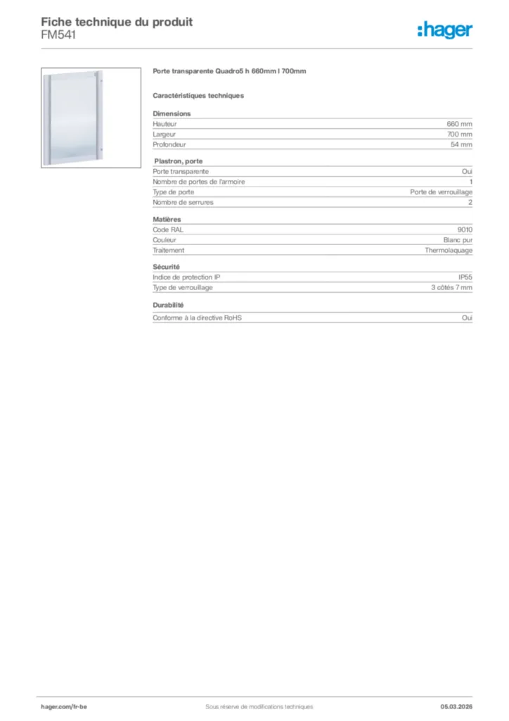 Image Hager Fiche technique du produit FM541 | Hager Belgique