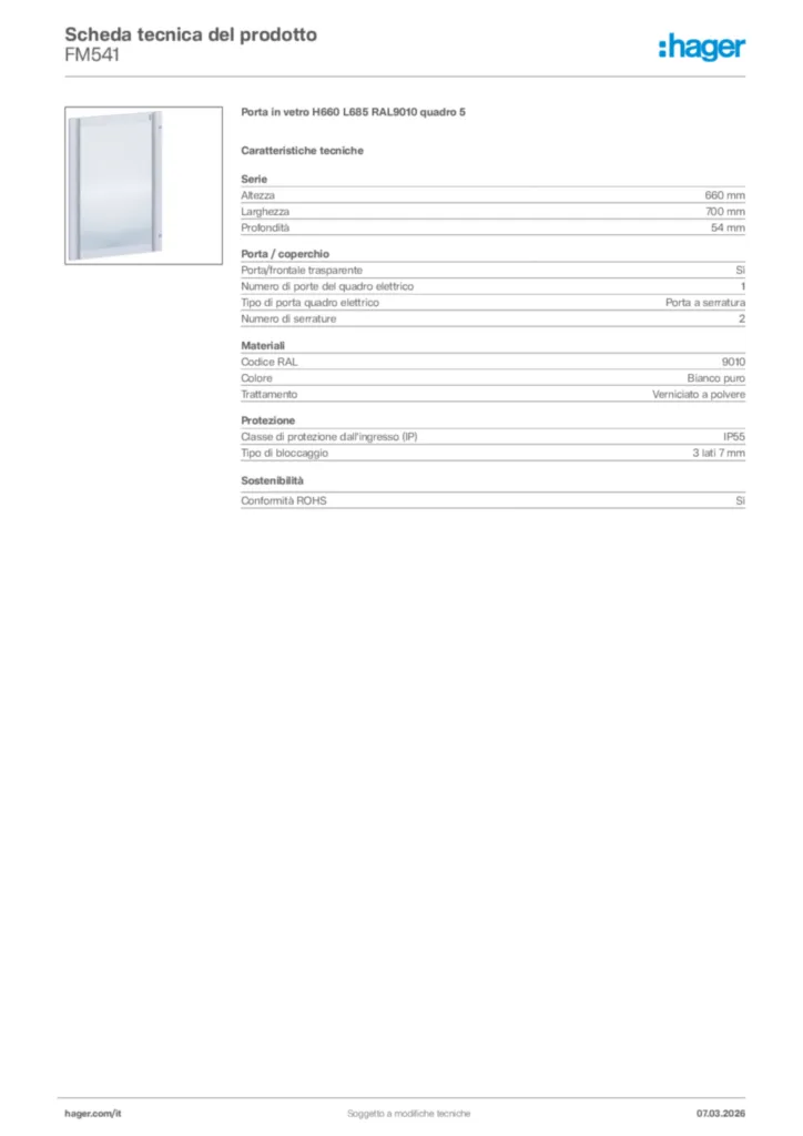 Immagine Hager Scheda tecnica del prodotto FM541 | Hager Italia