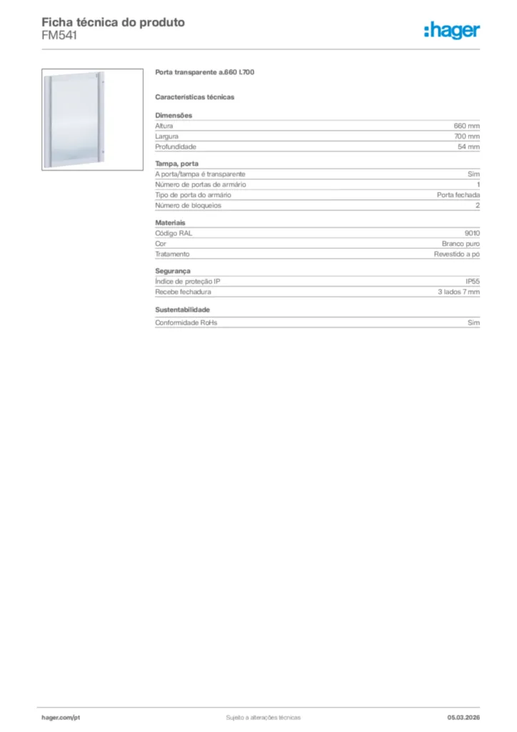 Imagem Hager Ficha técnica do produto FM541 | Hager Portugal