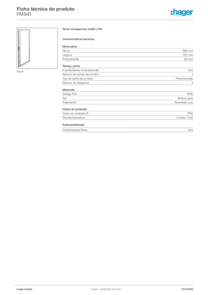 Imagem Hager Ficha técnica do produto FM541 | Hager Portugal
