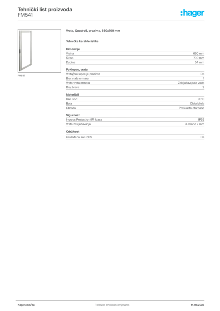 Slika Hager Product data sheet FM541  | Hager