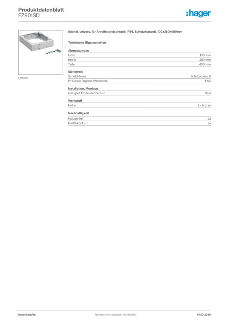 Bild Hager Produktdatenblatt FZ901SD | Hager Deutschland