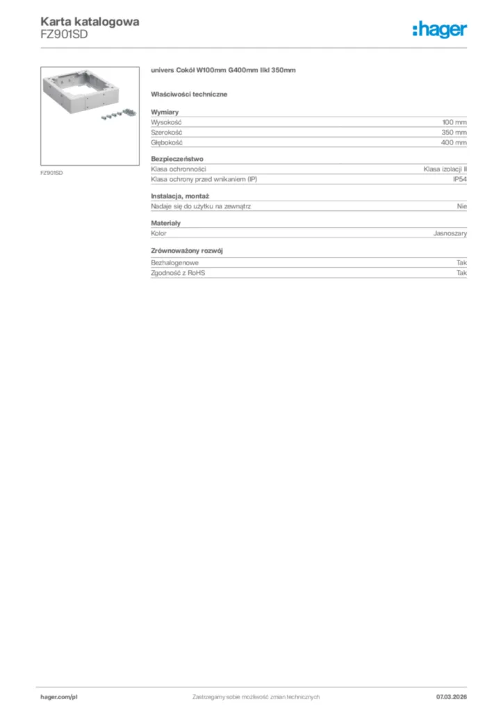 Zdjęcie Hager Karta katalogowa FZ901SD | Hager Polska
