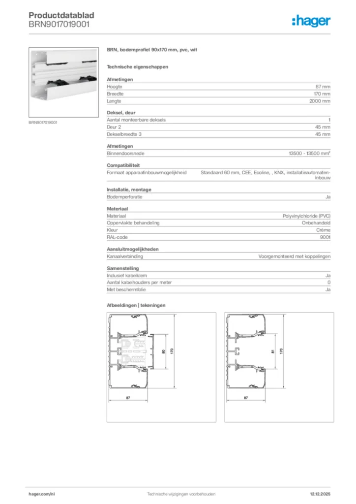 Afbeelding Hager Productdatablad BRN9017019001 | Hager Nederland