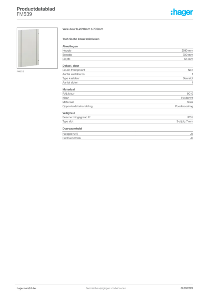 Afbeelding Hager Productdatablad FM539 | Hager Belgium