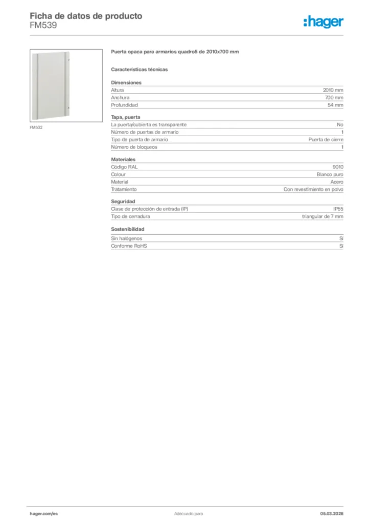 Imagen Hager Ficha de datos de producto FM539 | Hager España