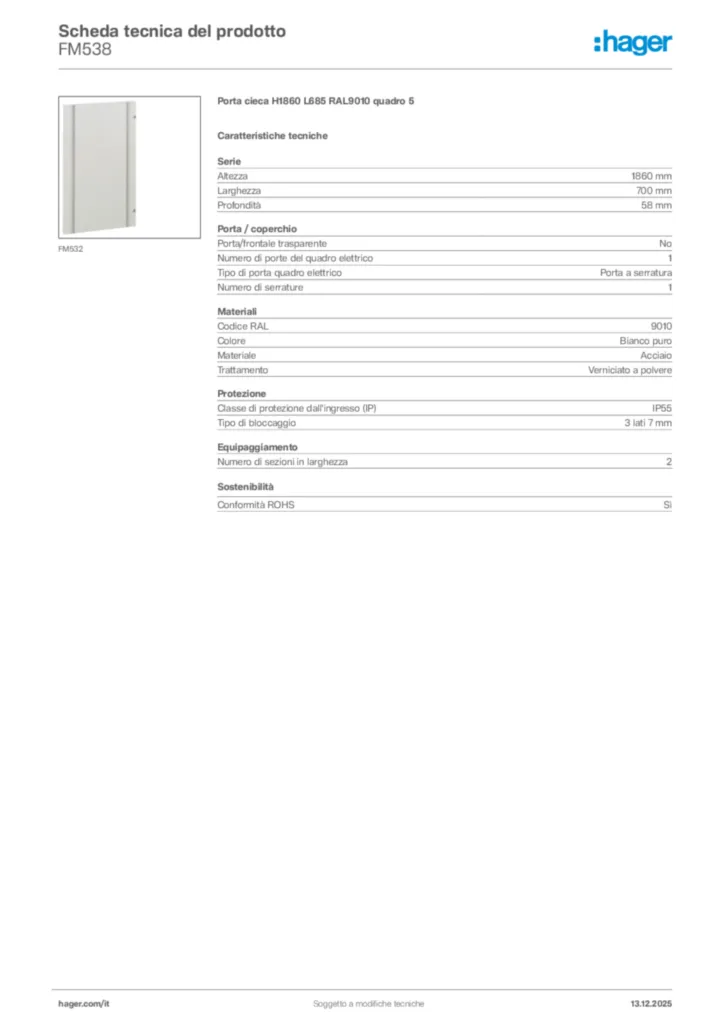 Immagine Hager Scheda tecnica del prodotto FM538 | Hager Italia