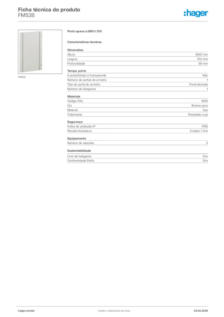 Imagem Hager Ficha técnica do produto FM538 | Hager Portugal