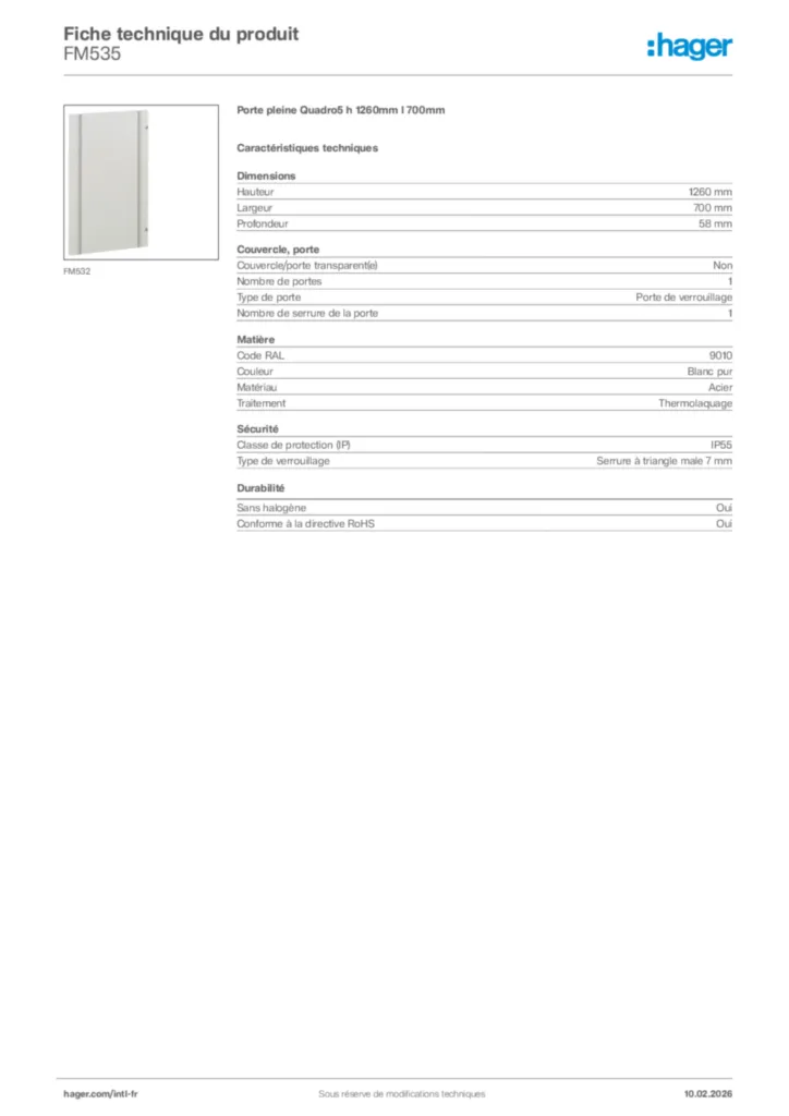 Image Hager Fiche technique du produit FM535 | Hager Afrique