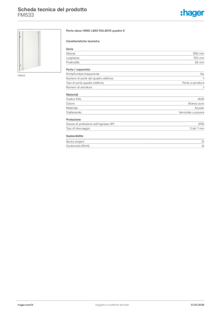 Immagine Hager Scheda tecnica del prodotto FM533 | Hager Italia