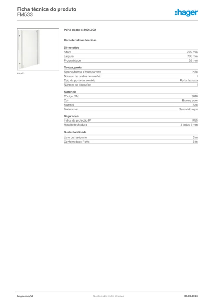 Imagem Hager Ficha técnica do produto FM533 | Hager Portugal